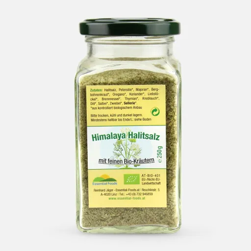 250 g Halitsalz aus Pakistan mit feinen Bio-Kräutern 250 g Halitsalz aus Pakistan mit feinen Bio-Kräutern