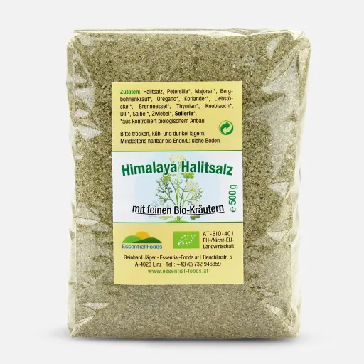 500 g Halitsalz aus Pakistan mit feinen Bio-Kräutern 500 g Halitsalz aus Pakistan mit feinen Bio-Kräutern